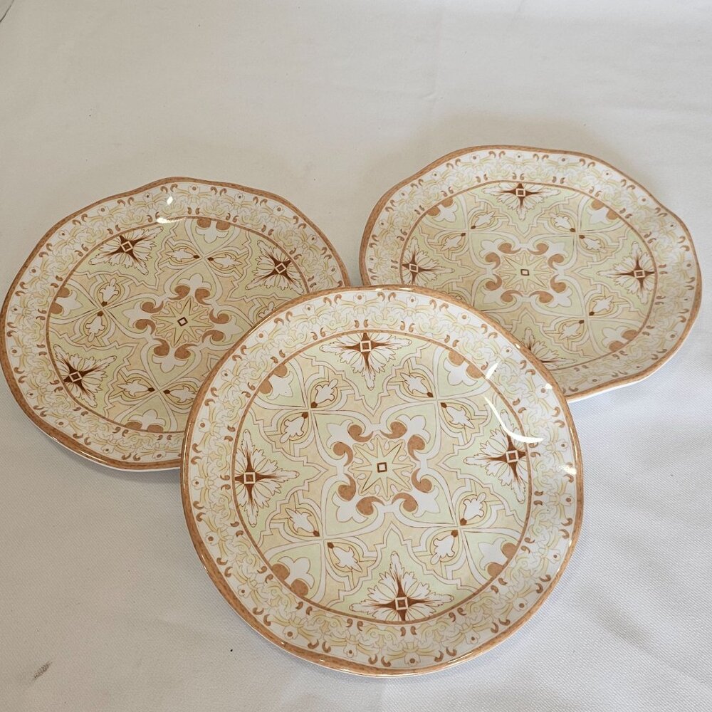 Talavera Melamine Natural Salad Plates 8" set-3 tan paisley medallion